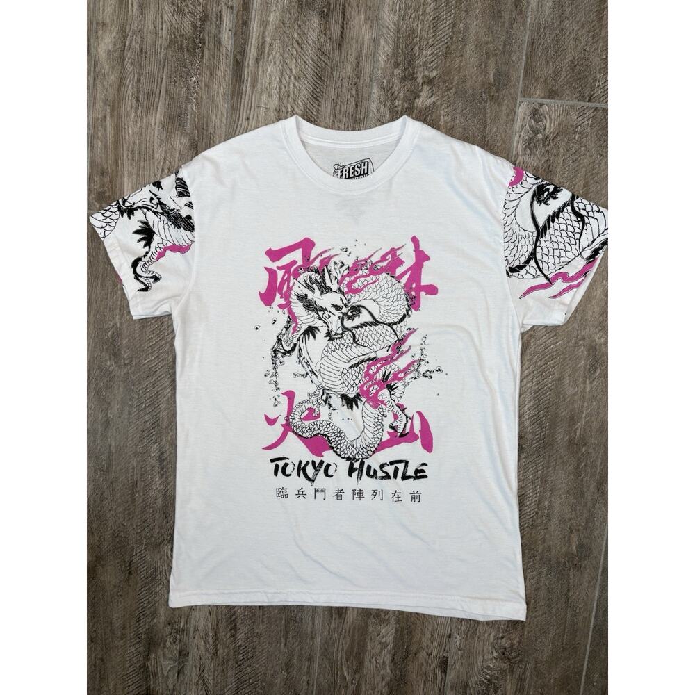 Fresh Laundry Tokyo Hustle Dragon Graphic Tee Streetwear White SMens Lg